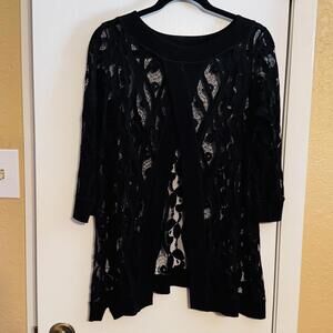 Eva Varro Black Lace Open Cardigan Sweater Large Size Large